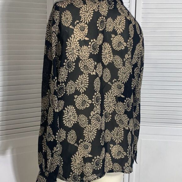 Vintage 90’s Sheer Black Floral All Over Print Button Down Long Sleeve Shirt Siz - Picture 7 of 11
